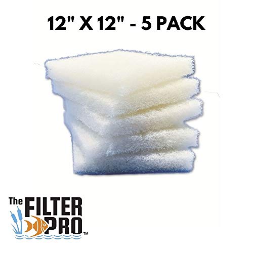 Beige Coarse Filter Media, 2" Thick, 12" x 12" Pads, 5 Pack, Perfect for Aquariums, Ponds or Water Gardens, Made in USA - size: 12" x 12" - 5 Pack