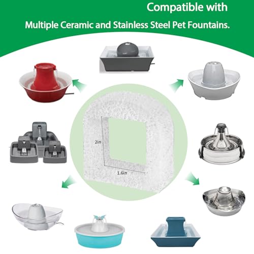 Cat Water Fountain Filters, 12 Pack Pet Fountain Replacement Foam Sponge Pre-Filters Fit for Multiple Ceramic and Stainless Steel Pet Fountains