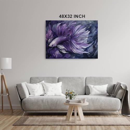 HomeGiftCentral Betta Fish Purple Dark Design 2 Canvas Wall Art Picture Prints Artwork Framed For Living Room Wall Home Decor Gifts For Family Art Easy Hanging - color: Design 2, size: X-Large(24x20in)