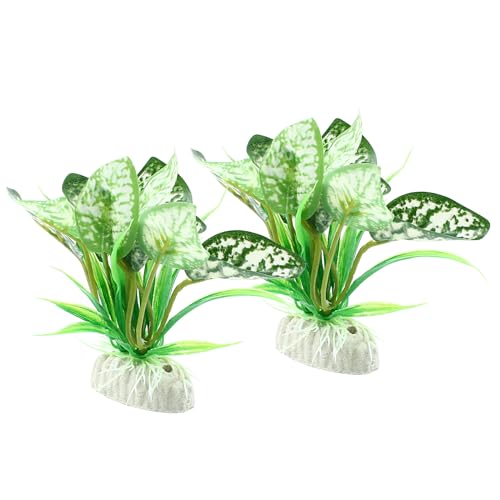 Soft Aquarium Plants Betta Fish Tank Decorations Betta Leaf Pad 4 Inch, Silk Plastic Artificial Plants for Aquarium Reptile Tank Decor (E-2Pcs Set/Green) - color: E-2pcs Set/Green