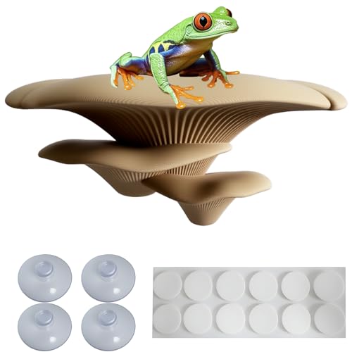 Mushroom Decor for Reptile Tank, Fish Tank, Pet-Safe Bearded Dragon Tank Accessories, Realistic Terrarium Plants for Crested Geckos, Frogs,Realistic Habitat Ornament (Desert Beige) - color: Desert Beige