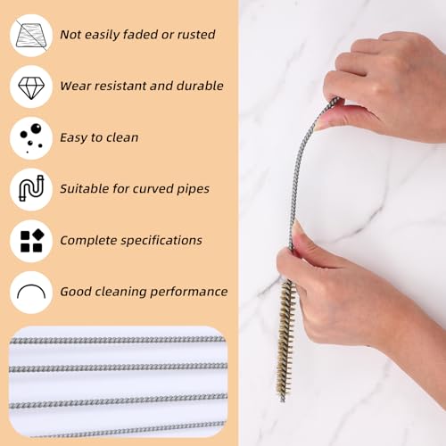 5Pcs Brass Wire Tube Brush Kit 11.81Inch Long Pipe Cleaners 6mm/8mm/12mm/15mm/18mm Tube Cleaning Brush for Cleaning Metal, Tubes, Bottle, Auto Parts