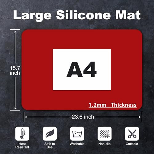 Silicone Mat for Kitchen Counter, Silicone Mat Trimable to Size (Red, 23.6×15.7inch-2PCS), BPA-Free Silicone Placemat, Heat-Resistant NonSlip Table Mat for Air Fryer, Countertop Protector Mat - color: Red, size: (L - 23.6''x 15.7‘’x 0.05'')