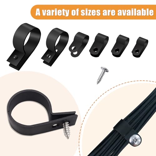 mankk 222PCS Cable Clips Wire Clips Assortment Kit Nylon Plastic R-Type Cable Clamps 6 Sizes (3/16'' 1/4'' 3/8'' 1/2'' 3/4'' 1'') Wire Mounting Clips with Screws for Cable Management - size: 6 Size-222PCS