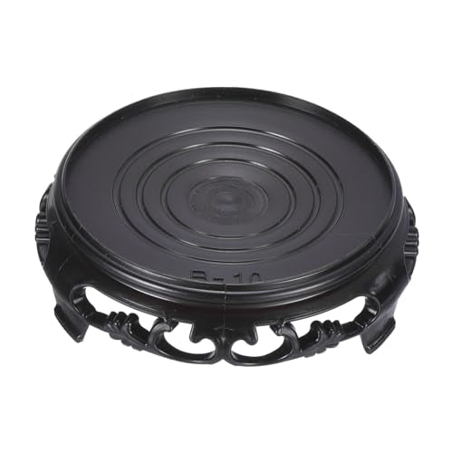 PATIKIL Planter Display Stand, 4.5 Inch Dia Plastic Round Bonsai Base Imitation Wood Style Stand Holder Home Decor Display for Table Lamp Teapot Base, Black - size: 4.5 Inch