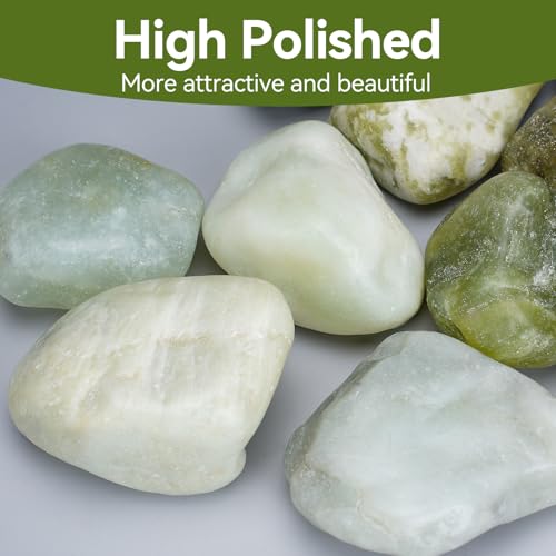 Pulovin 20 lbs Jade Pebbles for Indoor Plants, 2-3 Inch Polished River Rocks, Decorative Garden Rocks Outdoor Landscaping, Large Natural Stone for Walkways, Yard, Vases, Crafts - color: Jade 2-3 Inch