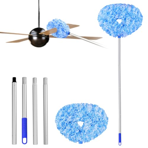Ceiling Fan Cleaner Duster Reusable Microfiber Ceiling Fan Blade Cleaner Removable Duster with Extension Pole Adjusts 13 to 49.7 Inch for Cleaning Walls Furniture Door Window Top (Blue White) - color: Blue White