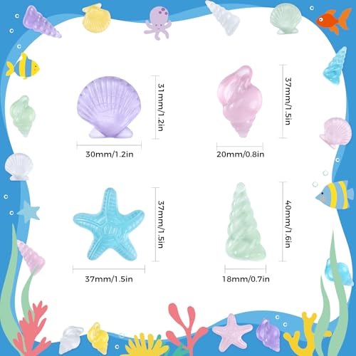Babenest 4 Styles Acrylic Seashells Gems, 65pcs Glow in The Dark Sensory Bin Fillers for Ocean Sea Shells Beach Theme Party Wedding Decoration Scatter Table Vase Fillers Home DIY Crafts - color: Seashells, size: Noctilucent