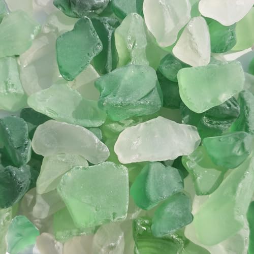 QYGL Sea Glass Block - 1LB Green Mixed Frosted Sea Glass - Vase Filler and Aquarium Ornament, DIY Craft Supplies for Art, Sea Glass Decor, Beach Weddings, and Home Decor - color: Green Mixed