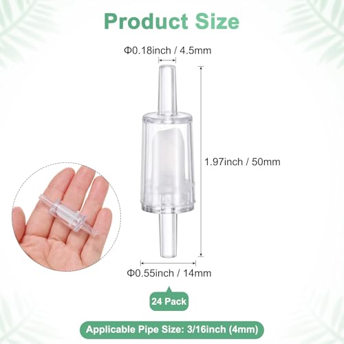 M METERXITY 24-Pack Aquarium Air Check Valve, Plastic One Way Non-Return Valves Air Valve Air Tubing Accessories Air Pump Accessories for 3/16" Airline Tubing Fish Tank [Clear White]