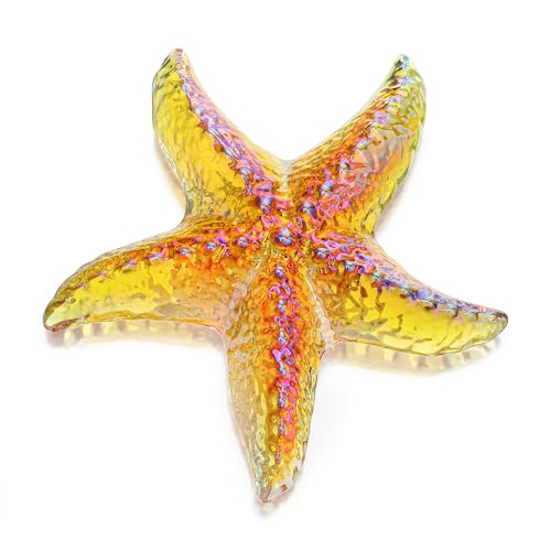 H&D HYALINE & DORA Amber Blown Glass Starfish Figurine Miniature Ocean Animals Collectible Figurine Tiny Glass Starfish for Tables, Desks Home Decor - color: Amber