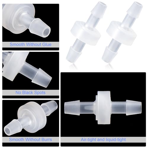 1/4 Inch Check Valve, 4 Packs 6mm One-Way Barb Hose for Fuel, Gas, Liquid, Air, Plastic Water Stops, Micro Diaphragm Check Valve for Air Intake Feed (6mm, White)