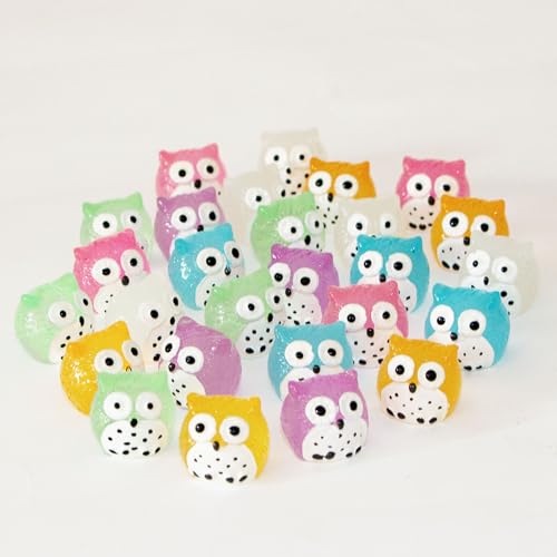 FEXIA 30pcs Mini Resin Owls Collection Mini Resin Animals to Hide Tiny Glow in the Dark Figures for Aquariums Dollhouses Fairy Garden Accessories - color: Owl-30pcs