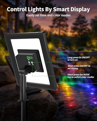 POPOSOAP 4W Solar Pond Lights with Remote Control, RGB Multi-Color Underwater Solar Lights with Timer & Memory Function for Pond, Fountain, Pool, Garden, Aquarium(3 Headlamp)-P64WC - size: 3 RGB Lights- 4W Solar Powered