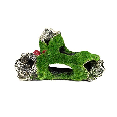 Gigicloud Resin Moss Tree House Fish Shrimp Hiding House Aquarium Fish Tank Decoration Accessories Artificial Resin Log Tree Branch with Moss Fish Tank Decoration - color: 2008 Tree Head