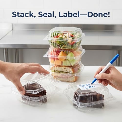 Mr Miracle Clamshell Containers - Clear Disposable Plastic To-Go, Leak-Resistant and Durable for Delivery like Uber Eats, Ideal for Cakes, Salads, Small Sandwich, Personalizable (6" X 6" - 50 Count) - size: 6" X 6" - 50 Count
