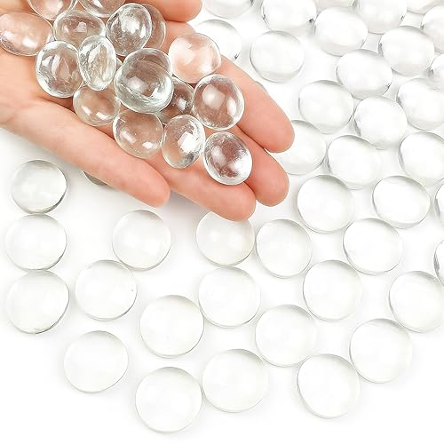 Flat Glass Marbles, (2 LBS) Clear Glass Beads for Vases Fillers Decorative Stones, Gems, Fish Tank Rocks, Table Scatter, Glass Pebbles for Vases, Centerpieces Wedding Décor (200pcs,0.7–0.8") - color: Clear Color 2LB