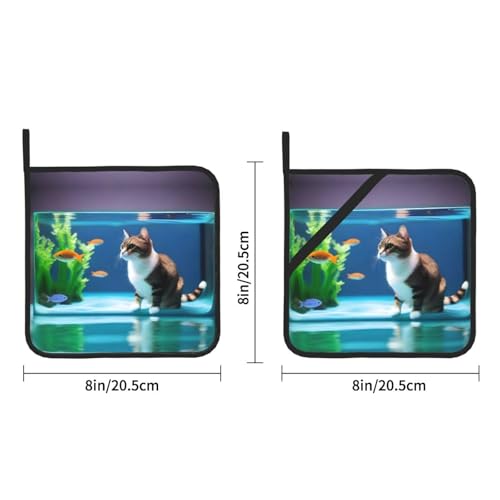 Cat in Aquarium Square Insulated Pot Mats Set of 2 Anti-Scald Heat Insulation BBQ & Microwave Use, Perfect for Home Chefs