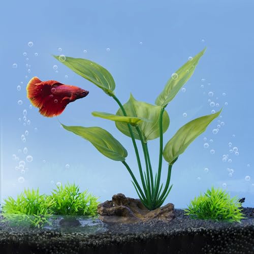Fish Tank Artificial Plastic Plants Decorations 6inch Silk Betta Leaf pad Hammock Hides Small Aquarium Decor Fish Bowl Accessories Reptiles Turtle Tank Driftwood Ornaments