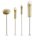 Bottle Brushes Thin Long Handle X 4, Skinny Wire Cleaner Set in Stainless Steel with Natural Boar Bristle at Wool Tip, Bendable Flexible for Cleaning Narrow Neck Bottles, Pipe, Tube, Hose