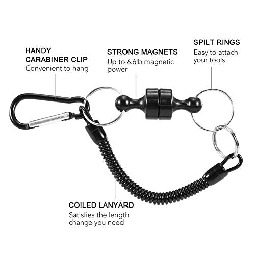 Lixada Magnetic Release Holder with Coil Lanyard Clip Magnetic Net Release for Fly Fishing - 6/PK