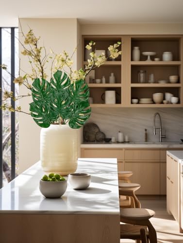 6 Pack Artificial Monstera Leaves with Long Stem for Vase - Fake Tropical Plants Palm Leaves Realistic Philo Turtle Leaves for Home Wedding Party Decor - Small - color: Small Monstera#pe 6pcs