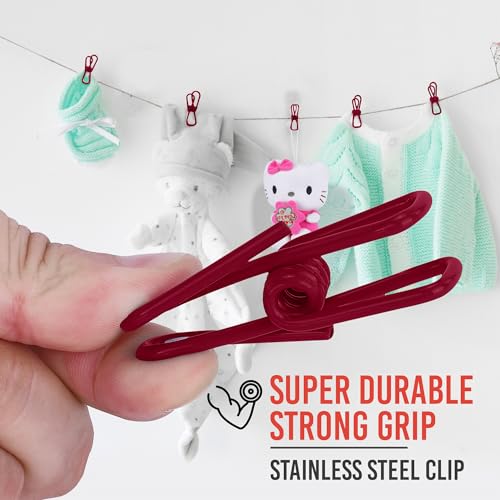 30 Pack Red Chip Bag Clips for Food - PVC 2 Inch Coated Sealer for Sealing Food - Paper Holder, Clothesline Clip for Laundry Hanging, Kitchen Bags, Multipurpose Clothes Pins - color: Red