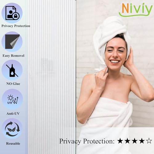Niviy Window Privacy Film Stained Glass Window Film, 3D Reeded Glass Window Film Fluted Glass Film UV Sun Blocking Heat Control Door Films for Home and Office (White, 17.7 x 157.4 Inch) - color: Narrow Stripe, size: 17.7" x 157.4"