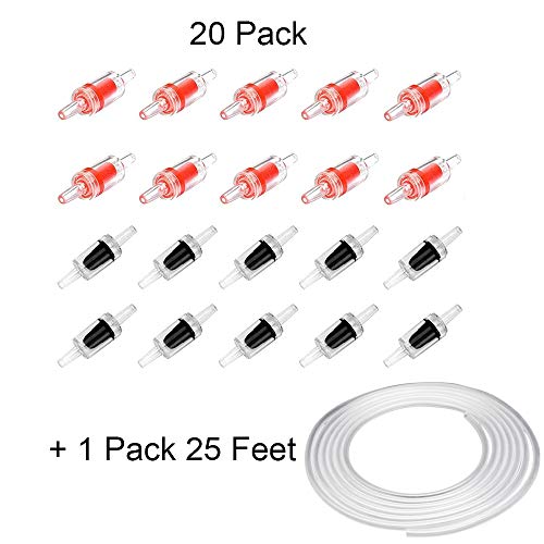 20 PCS Aquarium Air Pump Check Valves with 25 Feet Airline Tubing Clear Plastic One Way Non-Return Check Valve for Fish Tank