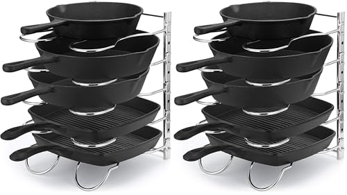 CAXXA Heavy Duty Pan Rack, Pot Lid Rack, Kitchen Cabinet Pantry Cookware Organizer Rack Holder with 5 Adjustable Dividers, Chrome (Pack of 2) - size: 12.8 x 10.4 x 8.9 INCH (Pack of 2)