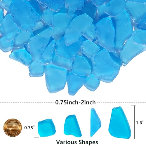 QYGL Sea Glass for Crafts - 14oz Aquamarine Blue Frosted Seaglass Pieces - Vase Filler and Aquarium Ornament, DIY Craft Supplies for Art, Beach Weddings, and Home Decor - color: Aquamarine