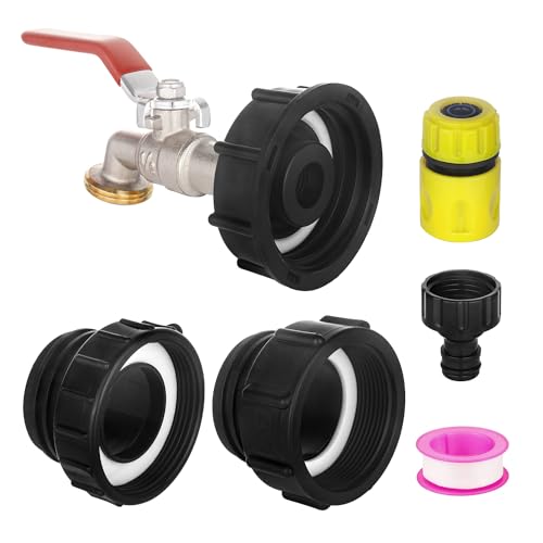 IBC Tote Hose Adapter 275-330 Gallon IBC Tote Water Tank Fittings 1/2" Male NPT×3/4" Male GHT Lead-Free Compliant Brass Water Valve with 3 Adapter+ Garden Hose Quick Connector（Nickel Plating） - color: Long handle Valve