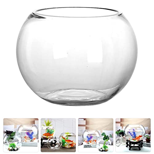 GANAZONO 7.08 Inch Small Glass Fish Bowl Round Fish Tank Desktop Aquarium Clear Glass Goldfish Bowl Hydroponic Planter for Home Office Garden Decor - size: 18x18cm