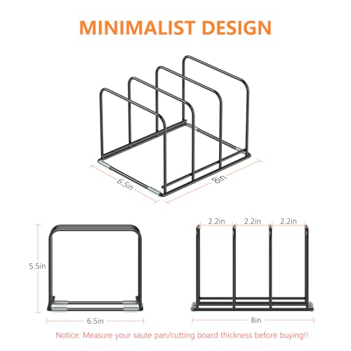 KORRTFID Kitchen Cabinet Organizer, 2PCS Steel Cookware Holder, Divided Holder with 3 Slots for Skillets Baking Tray and Chopping Board Rack - Pan Holder Storage (2.2 Inch Width Slots) - style: 2.2 Inch Width Slots(2PCS)