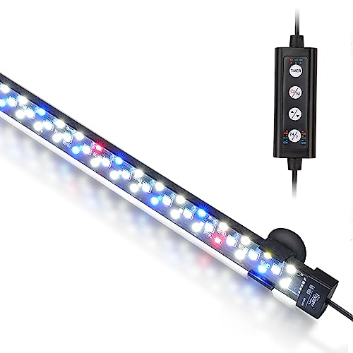 hygger 24/7 Mode Submersible Aquarium LED Light, Full Spectrum Hidden Fish Tank Light with 3 Rows Beads 7 Colors Auto On Off Sunrise-Daylight-Moonlight, Adjustable Timer Brightness - size: 23.4in 14W