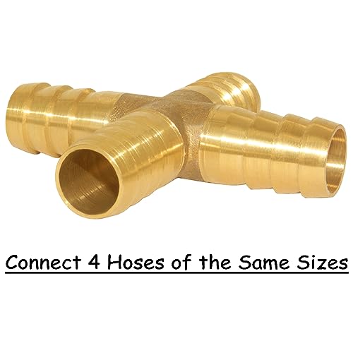 Uenede 2PCS Solid Brass 3/4"OD Barb Fittings 4-Way Union Intersection Hose Pipe Barb Fitting for Water/Oil/Gas - size: 3/4" Barb, style: Cross (4 Way)