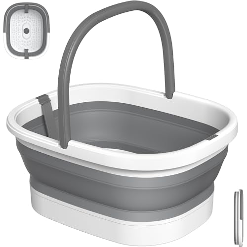 Nekteck Collapsible Foot Soaking Tub with 138 Acupressure Nodes and Pumice Stone for Foot Bath Soak, Foot Basin Foot Massager for Pedicure Foot Spa, Gifts for Men Women Dad Mom - color: Grey