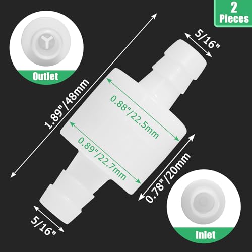 Luomorgo 2 Pcs 5/16" Inline Check Valve - PVDF Plastic One-Way Non-Return Air Check Valve - Ozone Resistant for Fuel, Oil, Water, Air, Gas Pumps & Systems - size: 5/16 Inch