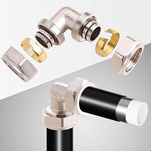 2PC 3/4’’ Elbow Air Piping Fittings, Brass-Nickel Plated, 200PSI, Air Fittings For Shop Garage Compressed Air line System Kit
