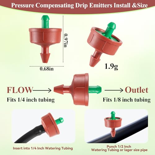 30 Pcs 0.25 GPH Pressure Compensating Irrigation Spot Drippers,Constant Flow Barb Outlet Watering Dripper Emitters Heads Parts for 1/4 Inch Watering Tubing Line for Garden Pots Plant Irrigation System - color: 0.25 GPH 30 PCS