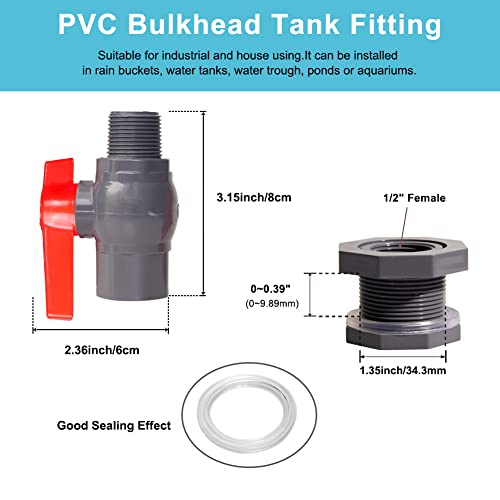 Ququyi 1/2 Inch PVC Rain Barrel Valve Spigot Kit with Ball Valve and Bulkhead Fitting Adapter for Water Tanks, Aquariums, Pools - size: 1/2"+valve