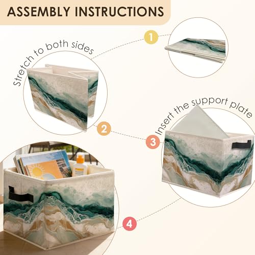 Coastal Abstract Ocean Storage Bins Box with Handles, Modern Textured Beach Waves Landscape Foldable Basket Toybox for Beach House Bedroom Bathroom Home Clothes Toys Books - color: color-6