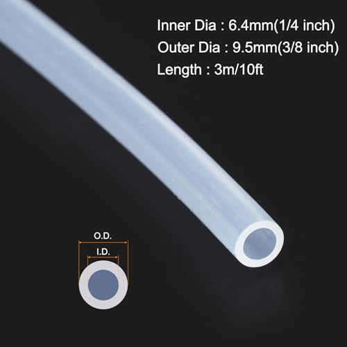 MECCANIXITY 10ft Clear Silicone Rubber Tubing 1/4" ID 3/8" OD Plastic Tube Flexible Air Hose for Brewing, Wine Making, Pump Siphon, 6.4mm x 9.5mm, with 2pcs Clamps - color: Clear, size: 1/4" x 3/8"