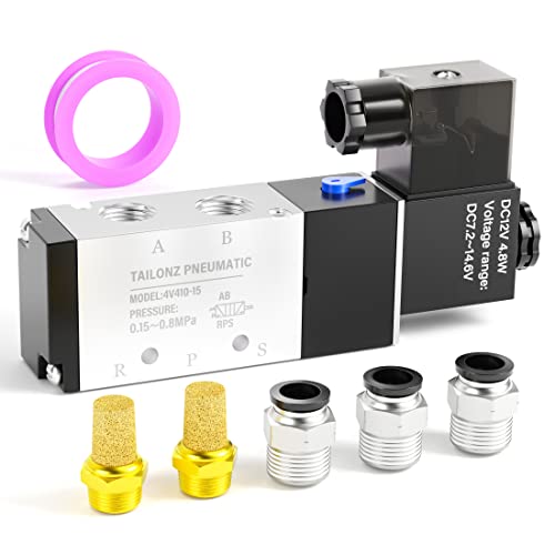 TAILONZ PNEUMATIC 1/2"NPT Solenoid Valve 4V410-15 DC12V Single Coil Pilot-Operated Electric 2 Position 5 Way Connection Type Junction Box - size: 1/2"NPT/DC12V/Junction Box, style: 2 Position 5 Way