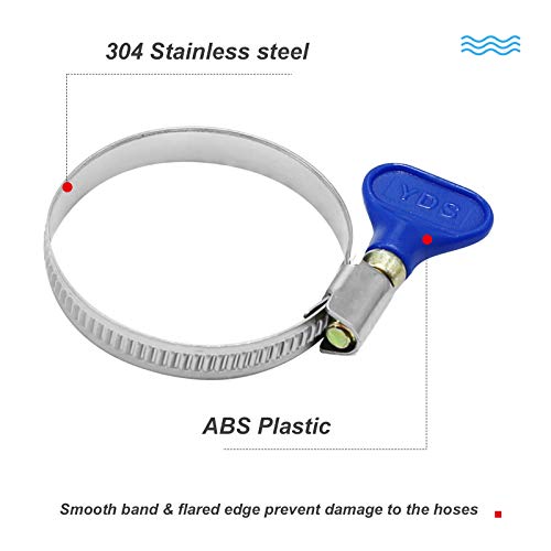 2 1/2" Blue Hose Clamps Butterfly 50-70mm (2-2.75") Thumb Screw Key Adjustable 304 Stainless Steel Pipe Clamp, 9mm Width 0.6mm Thickness Shank Card, for Pipeline Automotive Dryer Vent Clamp - color: Blue (50-70mm)