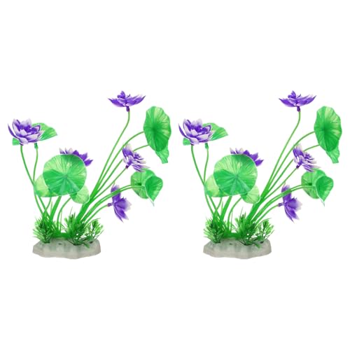 uxcell Aquarium Artificial Plants, 2 Pcs Fish Tank Plants Decorations Accessories Aquatic Ornaments Decor Water Grass, Purple-Green (Lotus Flower) - color: Purple-green