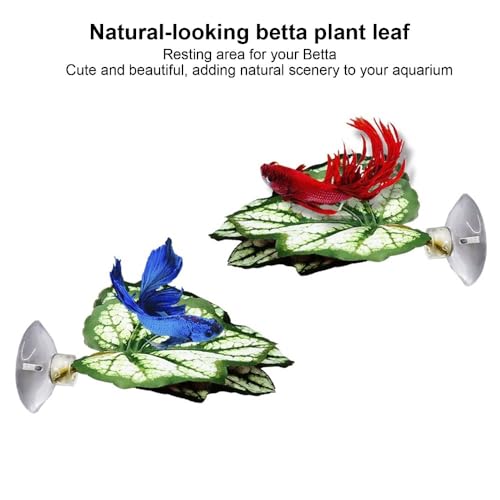 2Pcs Green Plastic Betta Leaf Plant Hammock Aquarium Resting Spawn Bed with Suction Cup Decor for Fish Tank