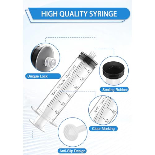 Luer Lock Syringe 60ml - Sterile Disposable Syringes without Needles (10 Pack), Individual Sealed Packaging - size: 60ml