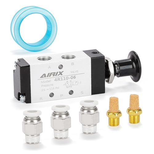 4R110-06 Pneumatic Push-Pull Valve, 5 Way 2 Position Hand Lever Air Control Valve, 1/8" NPT Manual Direct Acting Type for Pneumatic System - size: 1/8'' NPT, style: 5 Way 2 Position