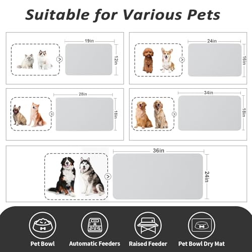 HotLive Dog Food Mat - Absorbent Cat Mat for Food and Water, No Stains Pet Feeding Bowl Mat, Easy to Clean Pet Placemats, Quick Dry Dog Water Dispenser Mat for Messy Drinkers | Light Grey 12"x 19" - color: Light Grey, size: 12"x19"